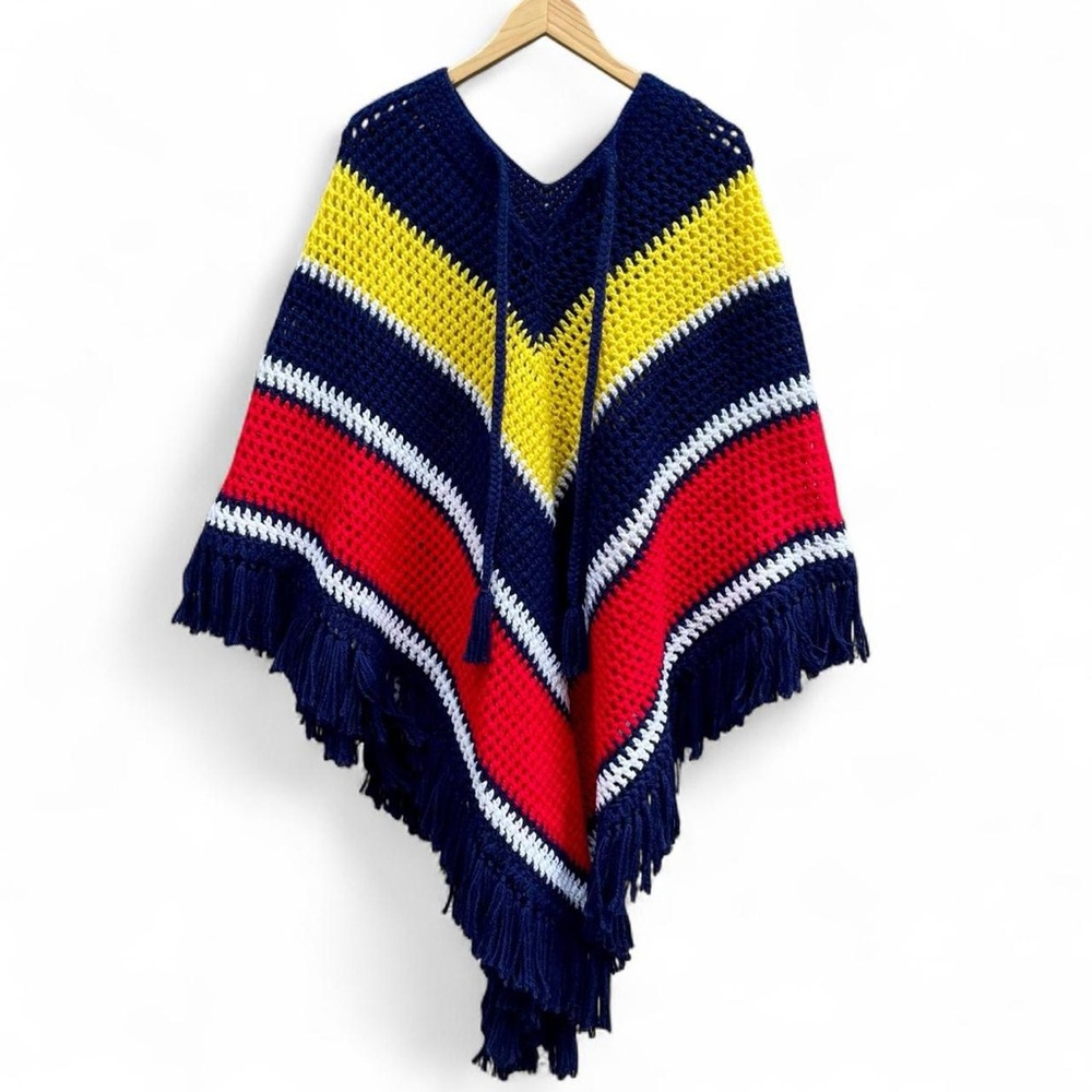 Vintage Striped Knit Poncho